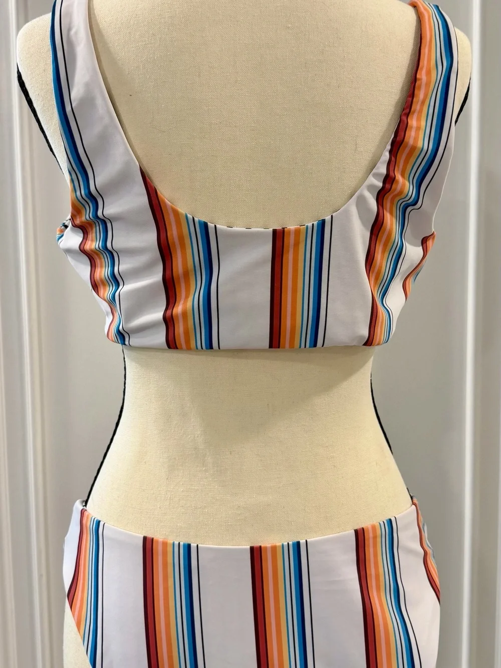 SHEIN  Bikini Top and Bottom Set with Orange, Blue and Tan Stripes